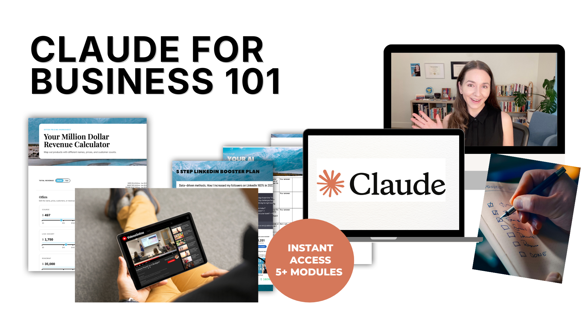 Claude 101 for Business Leaders full course, with lessons on desktop, laptop, phone, and tablet